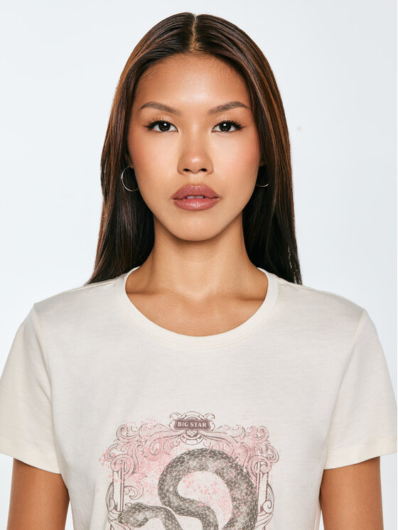 BIG STAR BIG STAR T-Shirt RELLSA Kremowy Basic Fit