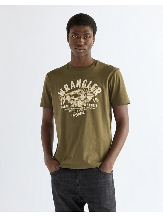 Wrangler Wrangler T-Shirt AMERICANA TEE Zielony Regular Fit