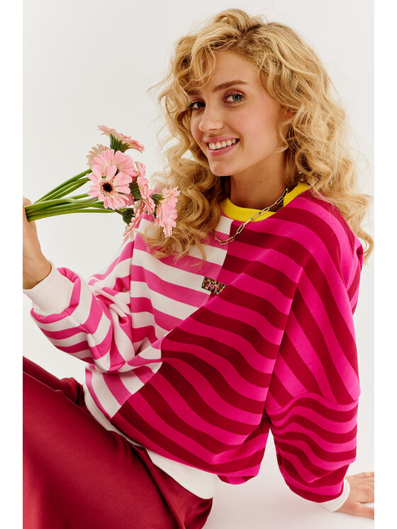 NAOKO NAOKO Tričko Purrfect Stripes Ružová Oversize