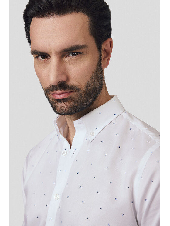 Lancerto Lancerto Koszula Koszula Biała Bawełniana w Kropki z Krótkim Rękawem Inger KO073125000015 Biały Slim Fit