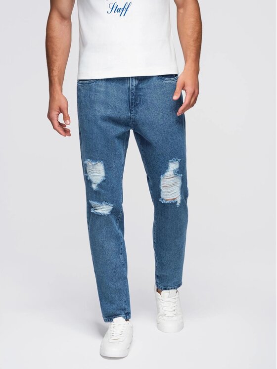 Ombre Ombre Jeansy OM-PADP-0250 Niebieski Carrot Fit