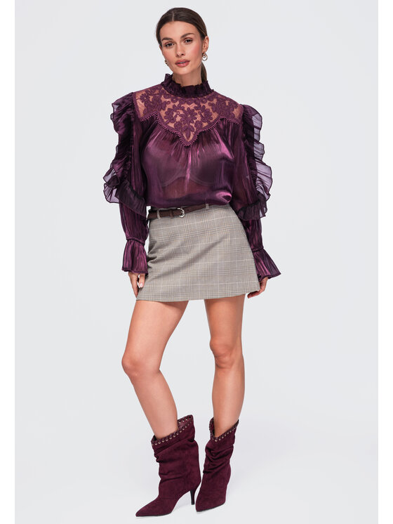 Ombre Ombre Koszula OW-SH-E0072 Bordowy Relaxed Fit