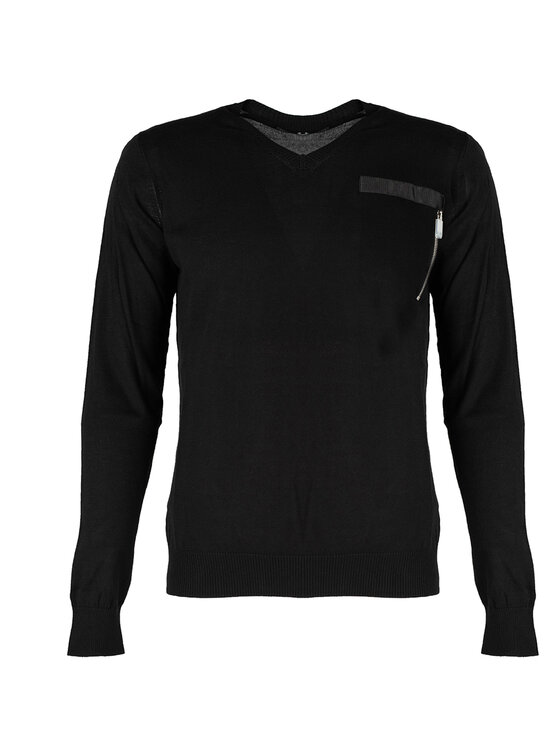 Les Hommes Les Hommes Svetr LKK103-606U | Fit Jumper In Fine Gage Pocket With Zip Černá Regular Fit