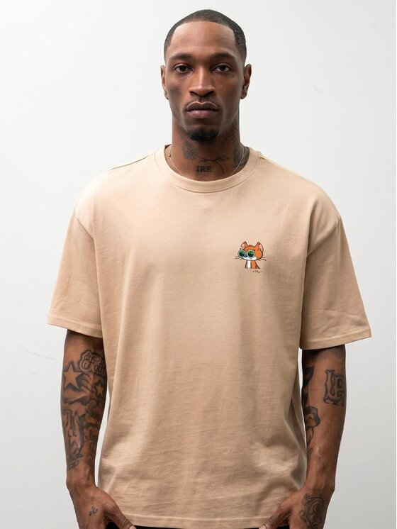 Smerfy Smerfy T-Shirt Gargamel na wakacjach szeroka luźna 132539 Beżowy Oversize
