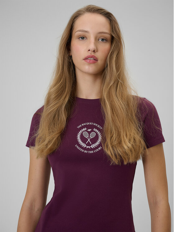 4F 4F T-Shirt SPORTS CLUB Bordowy Slim Fit