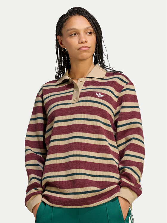 adidas adidas Μπλούζα Stripe Knitted Polo Top LG4083 Μπορντό Regular Fit