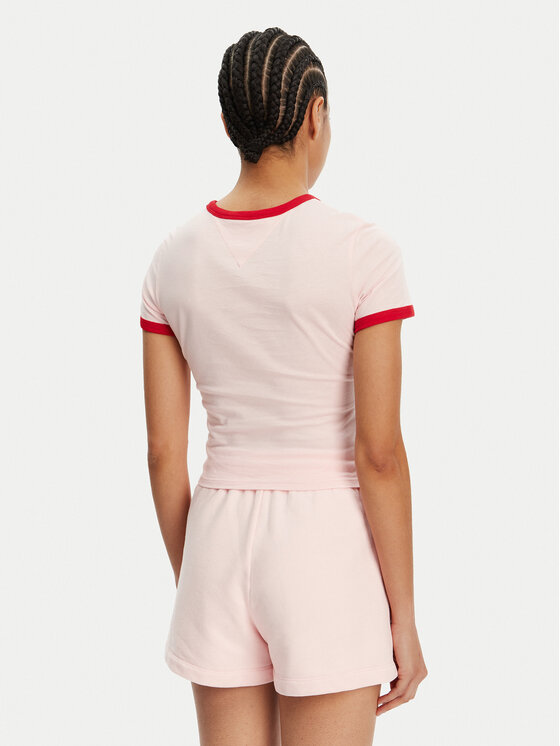 Tommy Jeans Tommy Jeans T-Shirt Script Ringer DW0DW20631 Rosa Slim Fit