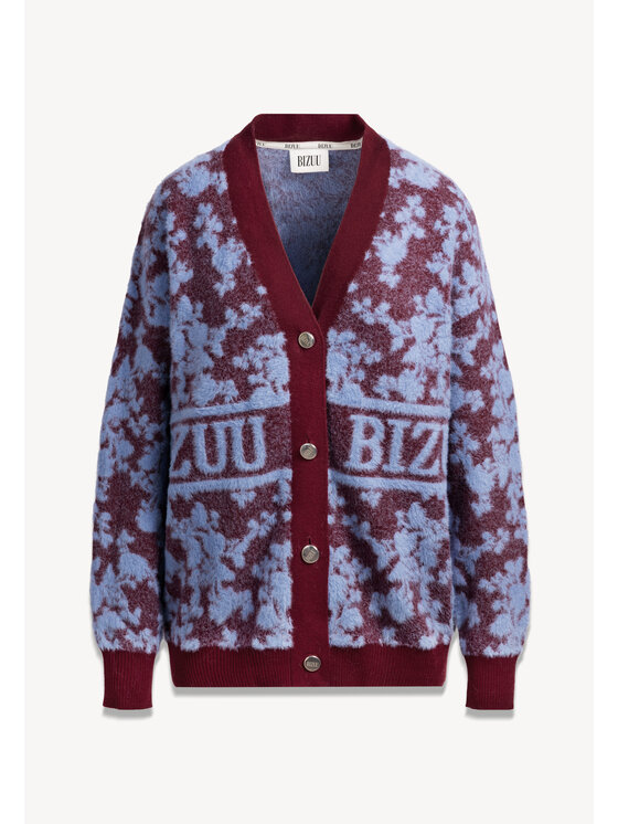 BIZUU BIZUU Kardigan LANZAR FLORAL LOGO SWEATER Niebieski Standard Fit