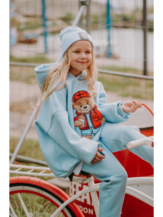 Bejbi Story Bejbi Story Bluza Bluza oversize Rodney Teddy z kapturem Błękitny Oversize