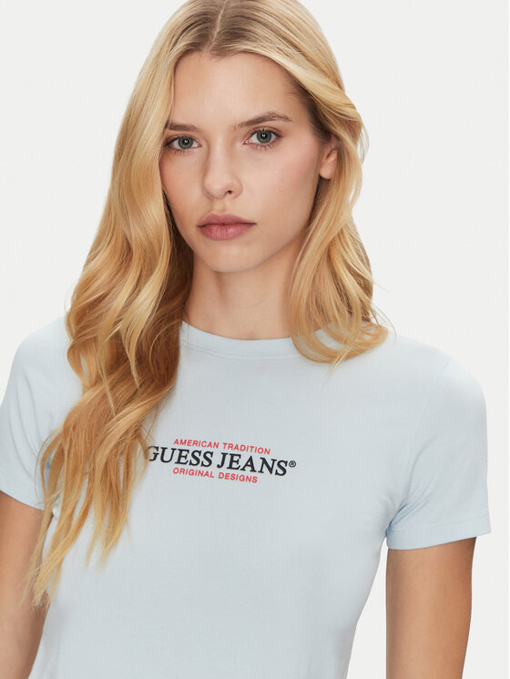 Guess Jeans Guess Jeans Tricou W4YI03 J1314 Albastru celest Slim Fit