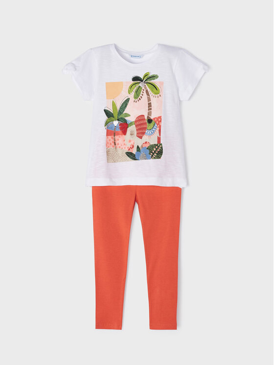 Mayoral Mayoral Komplet t-shirt i legginsy 3783 Pomarańczowy Regular Fit