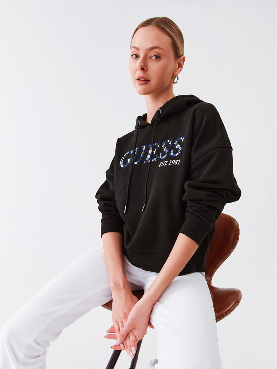 Guess Guess Mikina W3RQ09 KBKM0 Černá Regular Fit