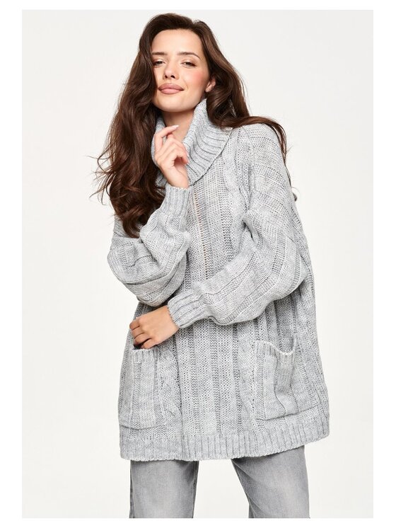 Makadamia Makadamia Sweter S179 Szary Loose Fit