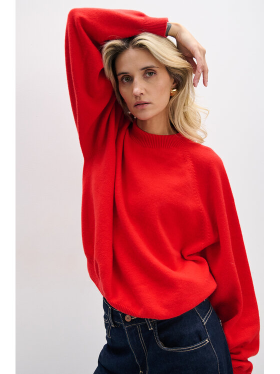 Fobya Fobya Sweter F2082 Czerwony Basic Fit