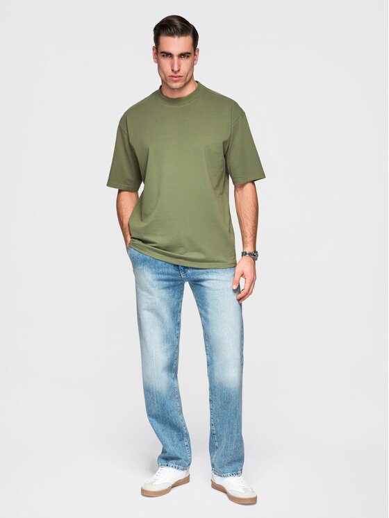Ombre Ombre T-Shirt OM-TSBC-0267 Zielony Loose Fit