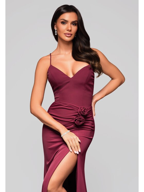 Ombre Ombre Sukienka wieczorowa LA-OM-DLR208 Bordowy Regular Fit
