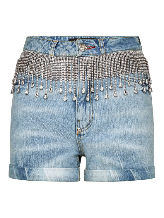 PHILIPP PLEIN PHILIPP PLEIN Džínové šortky 11431 Světle modrá Skinny Fit