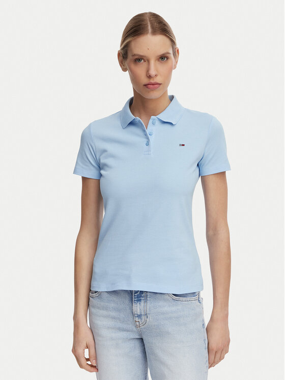 Tommy Jeans Tricou polo Essential DW0DW20160 Albastru deschis Slim Fit
