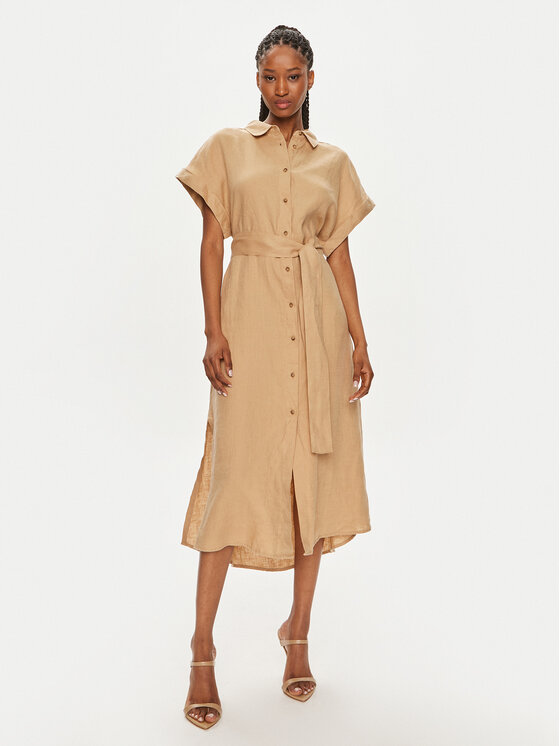 United Colors Of Benetton Robe chemise 4AGHDV08R Beige Regular Fit Modivo