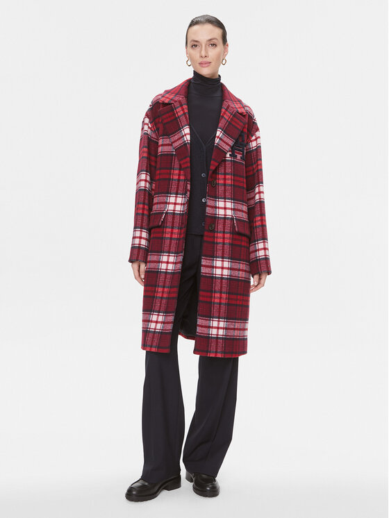 Tommy Hilfiger Tommy Hilfiger Gyapjú kabát Imd Tartan WW0WW39761 Piros Relaxed Fit