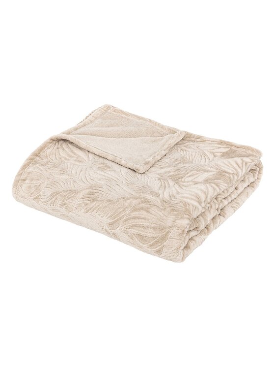 Koc MIAhome, Pled flanelowy Leaves beżowy 180x230 cm