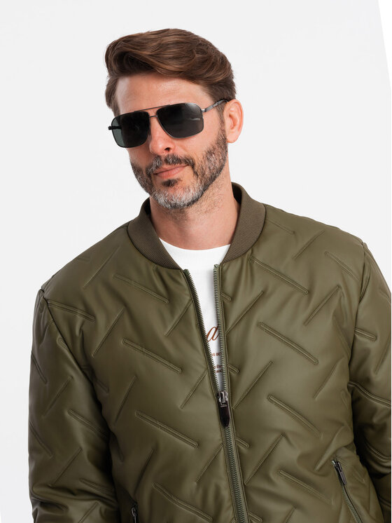 Ombre Ombre Kurtka bomber OM-JALP-0196 Zielony Regular Fit
