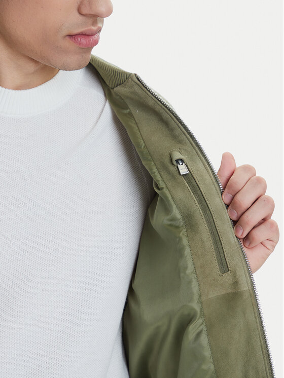 BOSS BOSS Geacă de piele H-Muller 50543213 Verde Regular Fit