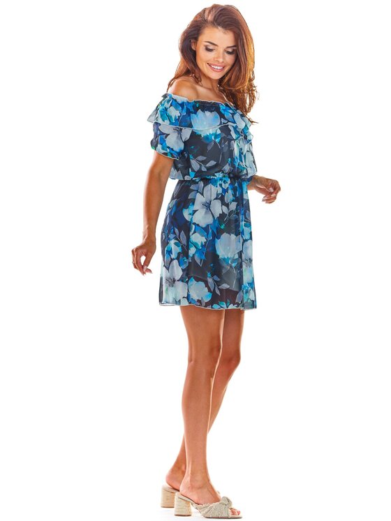 Awama Awama Sukienka letnia A302 Granatowy Basic Fit