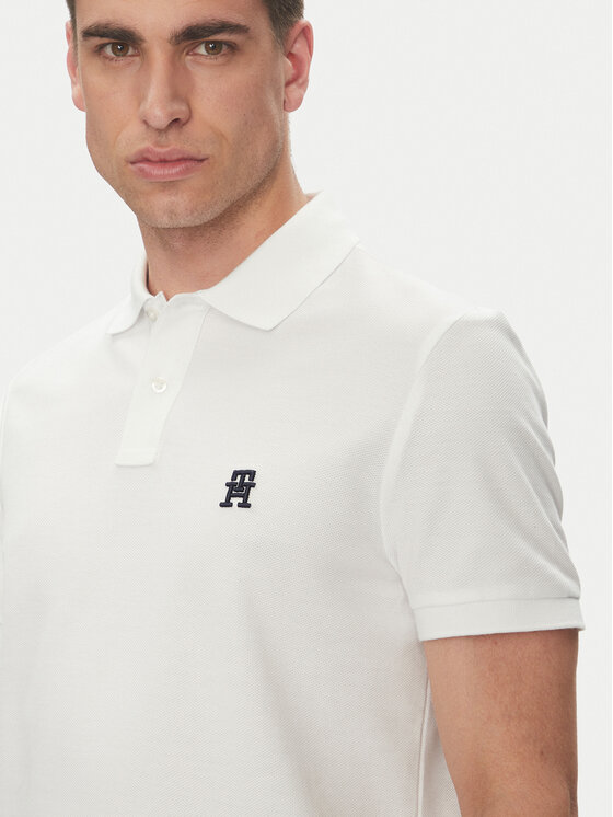 Tommy Hilfiger Tommy Hilfiger Тениска с яка и копчета MW0MW33167 Бял Regular Fit