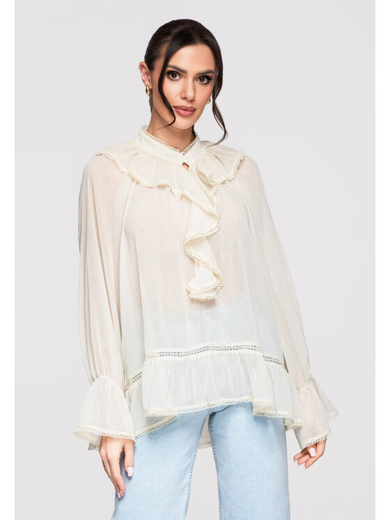 Ombre Ombre Bluzka OW-TS-E0005 Beżowy Loose Fit