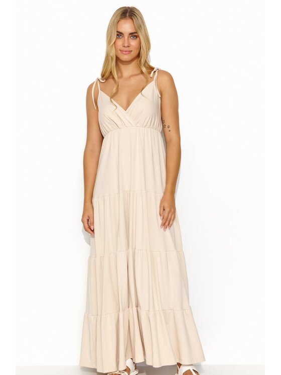 Makadamia Makadamia Sukienka letnia M821 Beżowy Comfortable Fit
