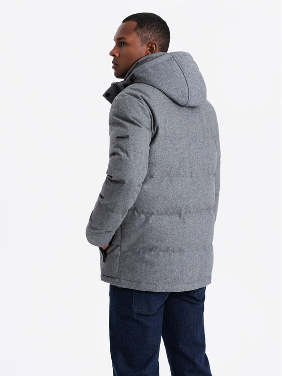 Ombre Ombre Vatovaná bunda OM-JAHP-0203 Šedá Regular Fit