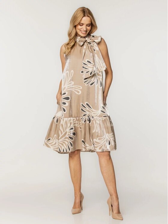 Willsoor Willsoor Sukienka koktajlowa 68121 Beżowy A-Line Fit