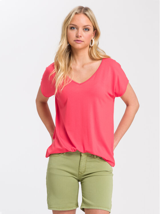 Cross Jeans Cross Jeans T-Shirt 55922-571 Koralowy Regular Fit