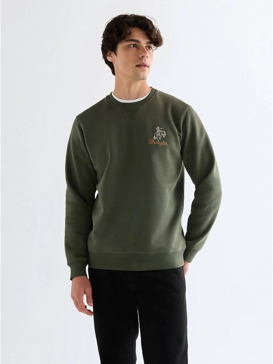 Wrangler Wrangler Felpa EMBROIDERY CREW Verde Comfort Fit