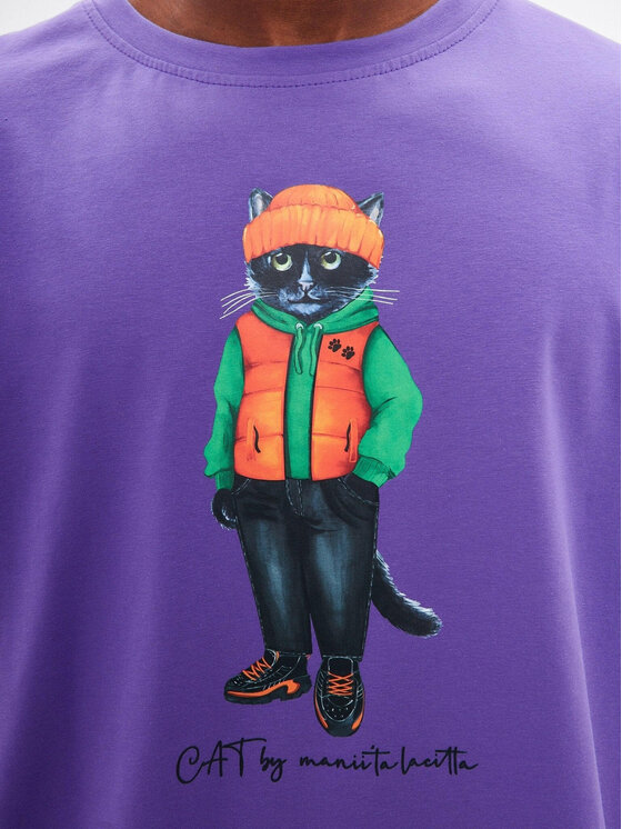 CAT by maniita lacitta CAT by maniita lacitta T-Shirt Printed men's t-shirt with CAT Fioletowy Regular Fit