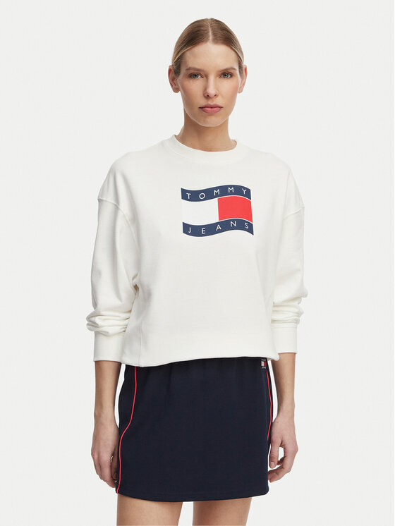 Tommy Jeans Hanorac Wavy Flag DW0DW22742 Alb Boxy Fit