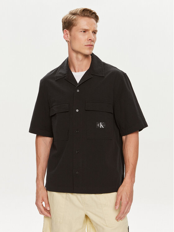 Calvin Klein Jeans Calvin Klein Jeans Cămașă Seersucker J30J325175 Negru Relaxed Fit