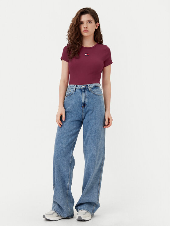 Tommy Jeans Tommy Jeans T-särk Badge DW0DW17881 Bordoopunane Slim Fit
