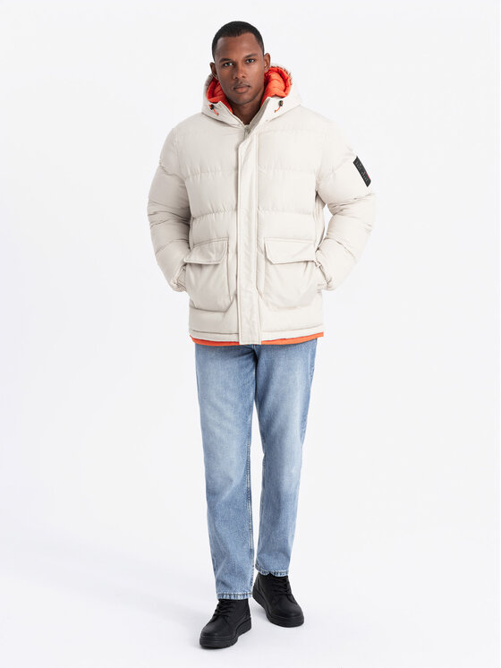 Ombre Ombre Kurtka puchowa OM-JAHP-0208 Beżowy Regular Fit
