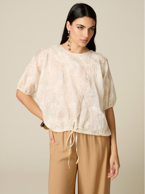 Oltre Oltre Bluzka 2035E000393N021 Biały Boxy Fit