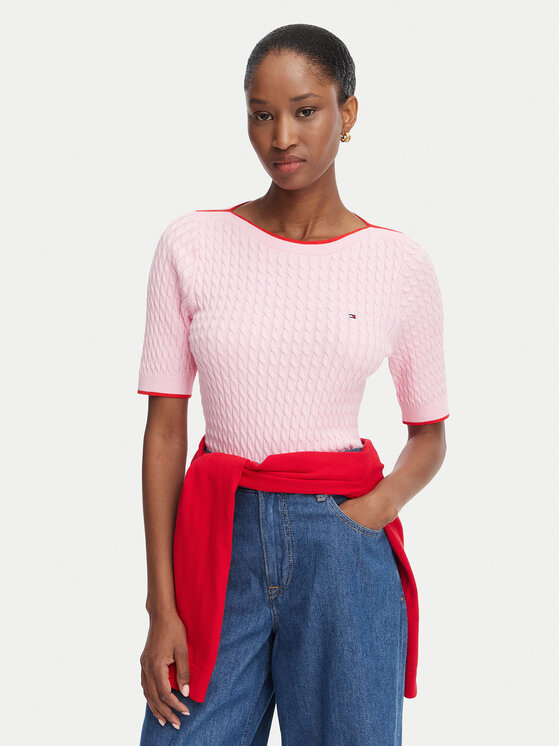 Tommy Hilfiger Pulover Fine Gg Cable Boat WW0WW50103 Roz deschis Regular Fit