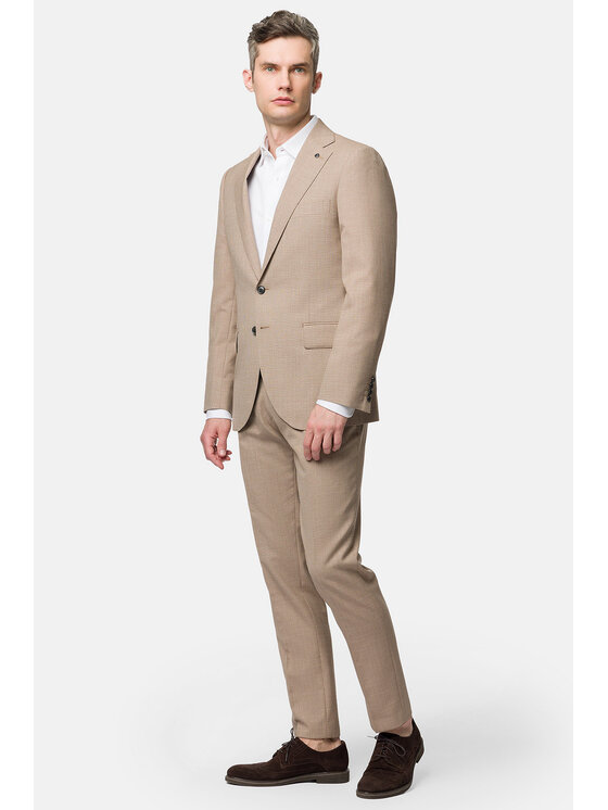 Lancerto Lancerto Garnitur Vancouver GA073123000019 Beżowy Slim Fit