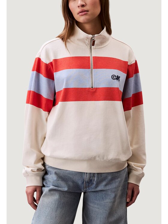 Calvin Klein Jeans Calvin Klein Jeans Μπλούζα RUGBY JERSEY 1/4 ZIP Λευκό Casual Fit