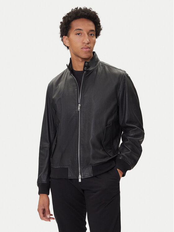 BOSS Kurtka skórzana H-Moiner 50543899 Czarny Regular Fit
