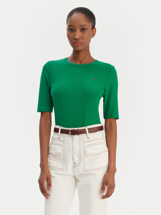 Tommy Hilfiger Tommy Hilfiger T-Shirt WW0WW47308 Zielony Slim Fit