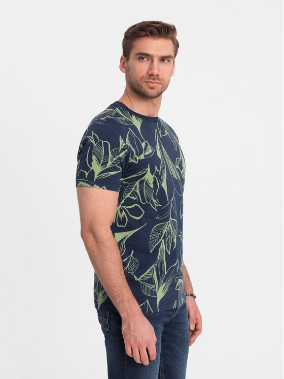 Ombre Ombre T-Shirt OM-TSFP-0180 Tmavomodrá Regular Fit