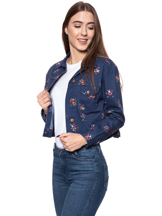 Wrangler Wrangler Kurtka damska RETRO CROP Niebieski Regular Fit