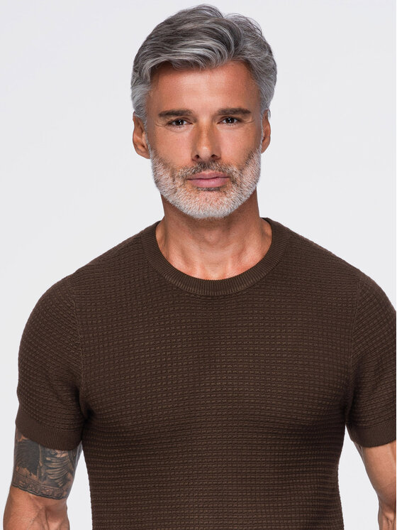 Ombre Ombre T-Shirt OM-TSCT-0303 Tmavě hnědá Slim Fit