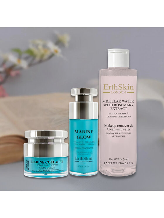 Erthskin London Erthskin London Woda micelarna z ekstraktem z rozmarynu + serum morskie + kolagen morski na noc Zestaw do pielęgnacji